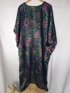 Caftano Winlar vintage lungo anni 90 O/S adatto a TUTTI viola fucsia verde stampa animalier - Foto 1 di 5