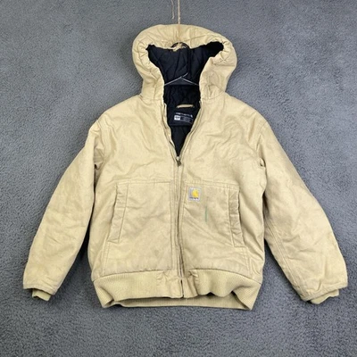 Carhartt Jacket Youth Medium 10-12 Tan Hooded Quilt Lined Canvas J8545-B - Image 1 of 4