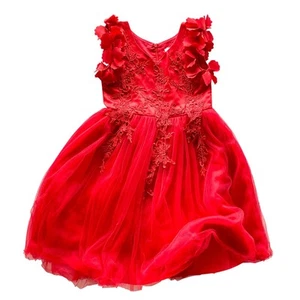 Trish Scully : Red 3D Floral Tulle Party Dress Embroidered Bodice : Size 8 - Picture 1 of 13