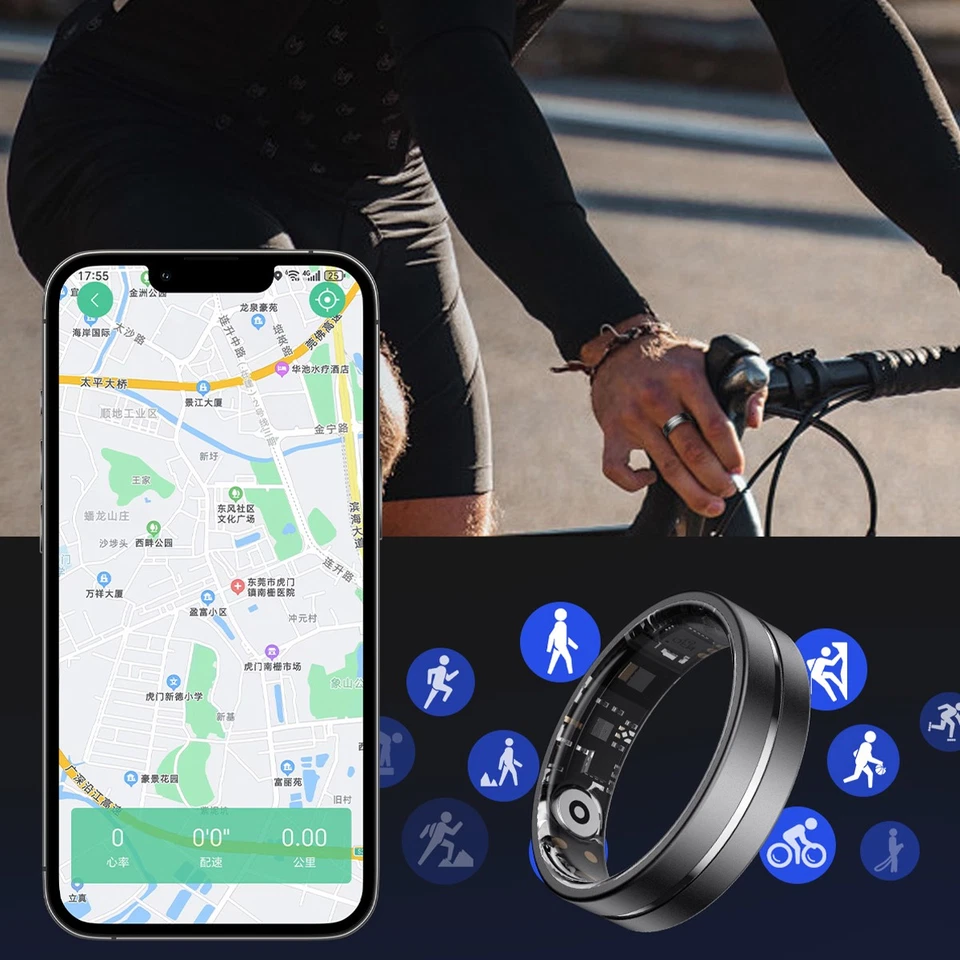 Smart Ring Fitness Tracker Heart Rate SPO2/BP Sleep Monitoring IP68 Waterproof - Image 1 of 4