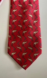 SALE: LIBERTY of London SILK TIE USA made Red background w KANGAROOS Boomerangs - Picture 1 of 4