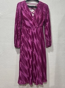 Kensie Women's Fuchsia Pleated V-Neck Strappy-Back Dress Size 4 Festive Coquette - Picture 1 of 19