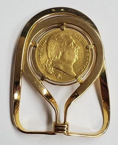 French Eagle Head Hallmark 18K Gold Money Clip Wallet & 1818 20 Francs Gold Coin - Picture 1 of 6