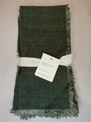 NWT - Pottery Barn Frayed Oversized Linen Set 4-Napkins 22" x 22" Loden Green - Image 1 of 4