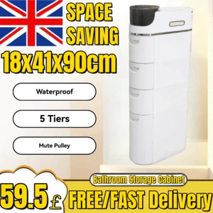 Bathroom Slim Floor Cabinet Narrow Plastic Storage Cupboard Toilet with 5 Drawer - Picture 1 of 8