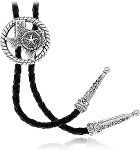 Vintage Bolo Tie for Men Women Texas Map Star Necktie Western Bola Tie Black Lea - Picture 1 of 12