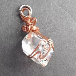 Copper & Silver Wirewrapped Herkimer Diamond Quartz Crystal Pendant 13.5ct - Picture 1 of 1