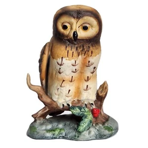 Vintage Ceramic Owl Figurine Decor Brown Christmas Winter Berry Taiwan 5 1/3" - Picture 1 of 17