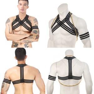 Herren Brustgeschirr Bondage Kostüm Chest Harness Sexy Nightclub Tops Alu Kette - Picture 1 of 18