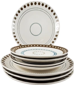 Rachel Ray Dishes Cucina Circles & Dots 8 Pieces total-4 Plates & 4 Salad Plates - Picture 1 of 24