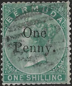Bermuda 1875 QV 1d on 1/- Green SG.17 Used Cat:£250 Perf Faults - Picture 1 of 2