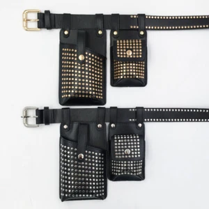 Lady Punk Rivet Belt Fanny Pack Waist Bag PU Leather Chest Purse Crossbody Belt - Picture 1 of 13