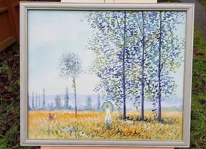 Young Woman in the Fields Immpresionist Style Painting Oil on Canvas - Picture 1 of 1