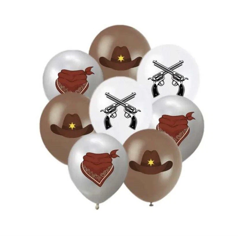 10 Stück Cowboy-Luftballons, Western-Party-Deko – Inkl. Cowgirl-Hut, Stiefel & Runder Ballon Mit Aufdruck