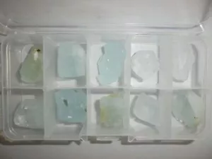 10 Aquamarine Rough Stone Specimen Collection Set in clear plastic box - Picture 1 of 5