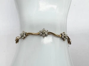 VINTAGE SOLID 9CT GOLD DIAMOND SET FLOWER PRETTY LADIES BRACELET BANGLE - Picture 1 of 11
