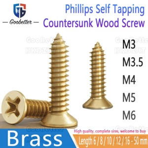 Brass Phillips Self Tapping Countersunk Wood Screws M3 M3.5 M4 M5 M6 Woodscrews - Picture 1 of 46