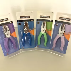 Fiskars Plier Hand Punches SoftGrip Set of 4: Tear Drop~Lge & Sm Circle~Oval NEW - Picture 1 of 9