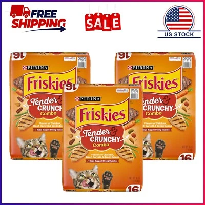 Paquete de 3, Purina Friskies tiernos y crujientes, comida seca para gatos de interior, pollo y carne de res, 1 Foto 1 de 4