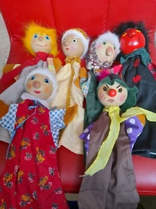 6 alte Handpuppen Kasperle Theater Puppen Holzköpfe Vintage schoene seltene Pupp - Bild 1 von 5