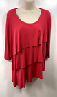 Susan Graver Womens Top Size XS Red Liquid Knit Tiered Overlay Assymetrical