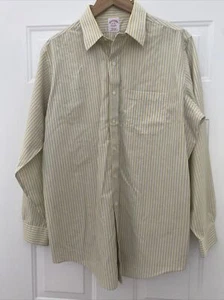 Brooks Brothers Men's Yellow & Blue Striped Cotton Non Iron Dress Shirt -16 x 34 - Picture 1 of 3