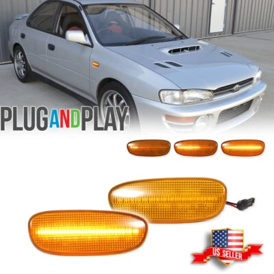 Luces de señalización laterales LED ámbar secuencial para 93-01 Subaru Impreza GC GM GF Foto 1 de 4