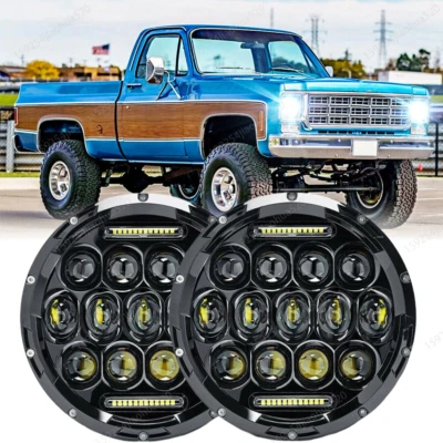 Par de faros LED redondos de 7" haz alto/bajo para Chevy 1975-1980 K10 K20 K5 C10 Foto 1 de 4