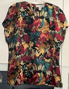 Vintage JH Collectibles Silk Shell Top Size 14 Red / Green / Tan - Picture 1 of 2