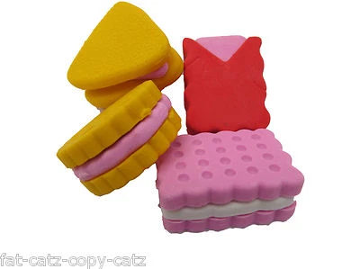 4 x NOVELTY BISCUIT CAKE JAPANESE STYLE RUBBERS ERASERS PARTY BAG GIFT UKSELLER - Image 1 of 2