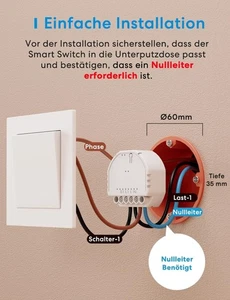 Meross WLAN Switch Flush-Mounted MSS810, Neutral Conductor Required, Switch for - Bild 1 von 6