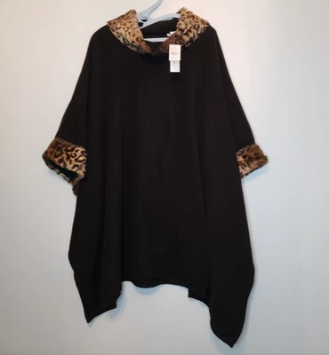 Poncho Le Moda Mujer Talla Única Negro Polar Leopardo Animal Imitación Piel Pullover Nuevo con Etiquetas  Foto 1 de 4