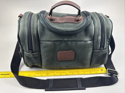 Bolso de mano vintage Orvis Battenkill pequeño verde para pasar la noche cuero lona 14x9x8 Foto 1 de 4