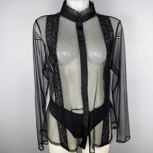 Kardashian Kollection schwarz Netz Spitze Stehkragen Top Damen XL Langarm - Bild 1 von 9