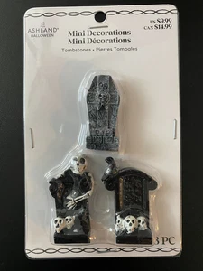 ASHLAND HALLOWEEN MINIATURES SKULL TOMBSTONES SET OF 3 ~ NEW IN PKG 2025 - Picture 1 of 2
