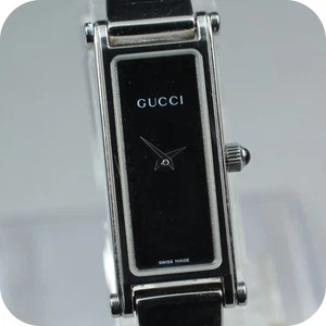*NEAR MINT* GUCCI 1500L Black Dial Silver Bangle Women Quartz Watch Ship by JPN - Picture 1 of 11