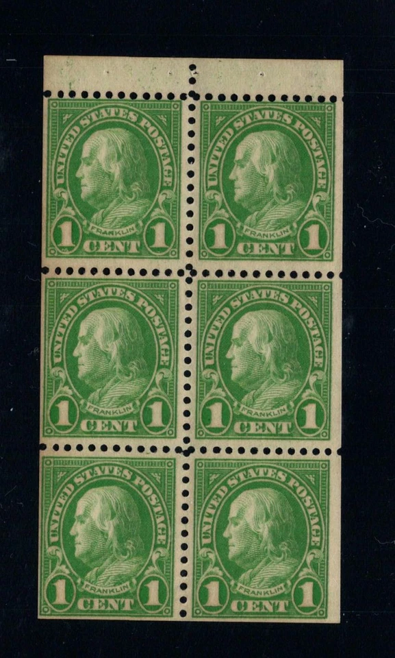 1927 Franklin 1c green Sc 632a booklet pane MNH full original gum (T5 - Image 1 of 1