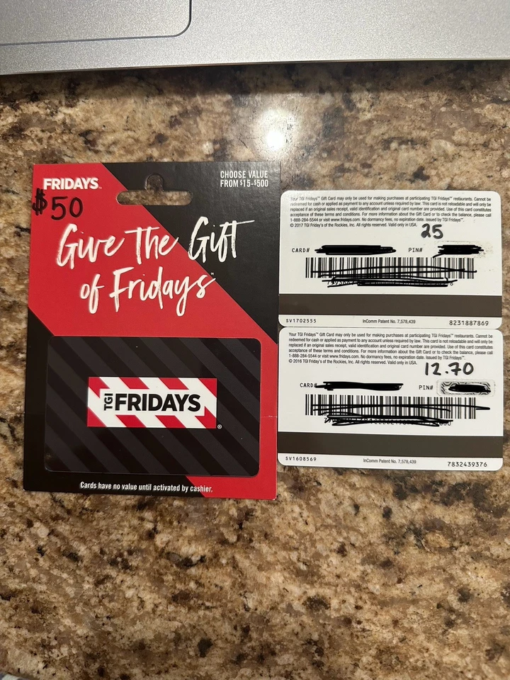 Неиспользованные подарочные карты TGI по пятницам - Изображение 1 из 1