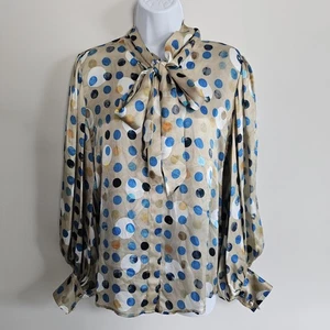 Hunter Bell Blouse Womens Small Silk Bow Neck Polka Dot Artsy Avant Garde Retro - Picture 1 of 4