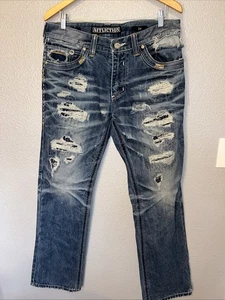 Affliction Blake Jeans Herren 34 x 32 blau distressed Moto Patch verblassen Biker " - Bild 1 von 17