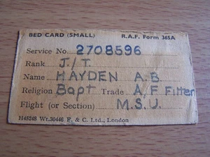 RAF Military Absence Authorised Card A B Hayden Form 365A 2708596 - Picture 1 of 2