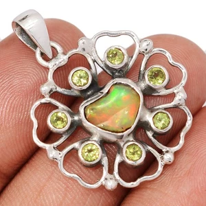 Handarbeit - Natürlicher Äthiopischer Opal Rau & Peridot 925 Silber Anhänger CP75631 - Bild 1 von 1