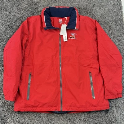 CUTTER & BUCK Men's CB WindTec Jacket Packable Hoodie Red 4XLT Embroidered - Image 1 of 4