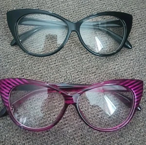 Set Of 2 Pair Cat Eye Vintage Retro Women Eye Glass Frames Black & Pink - Picture 1 of 4