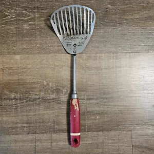 Vtg Ekco Kitchamajig Slotted Strainer Spoon Mixing Fry Spatula Red Wood Handle - Picture 1 of 15
