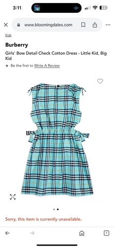 Abito Burberry per bambina con quadri turchesi taglia 10 anni indossato una volta! Bloomingdales