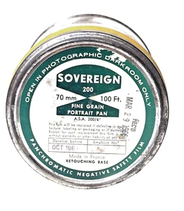 Vintage Fine BW Sovereign 200 ASA 70mm 100' Roll of film made in France - Picture 1 of 6