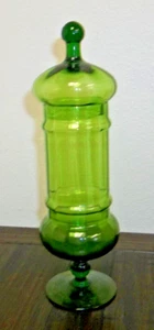 Vintage/Mid Century Empoli Green Footed Glass Apothecary Jar w/LId/Italy - Picture 1 of 6