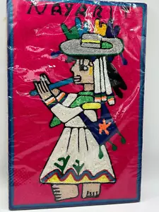 Nayarit Mexiko Volkskunst ""Garn"" Kunst Souvenir mit Holzunterlage Vintage kostenloser Versand - Bild 1 von 3