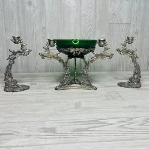 Vintage Godinger Silver Reindeer Christmas Candle Holder Bowl & matching sticks - Picture 1 of 9
